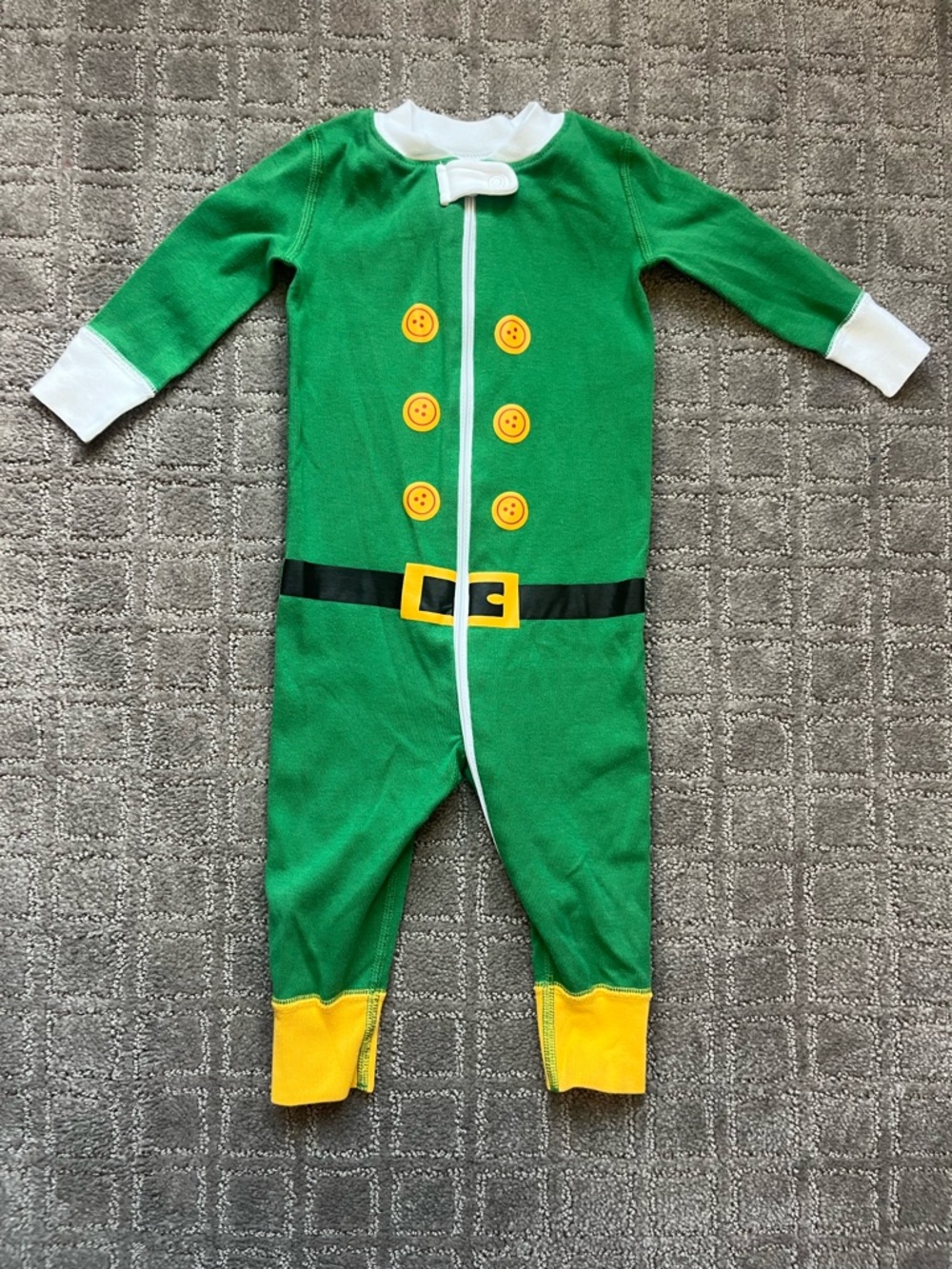 Hanna Andersson Green Elf One-Piece zip-up pajamas Costume with Yellow Accents